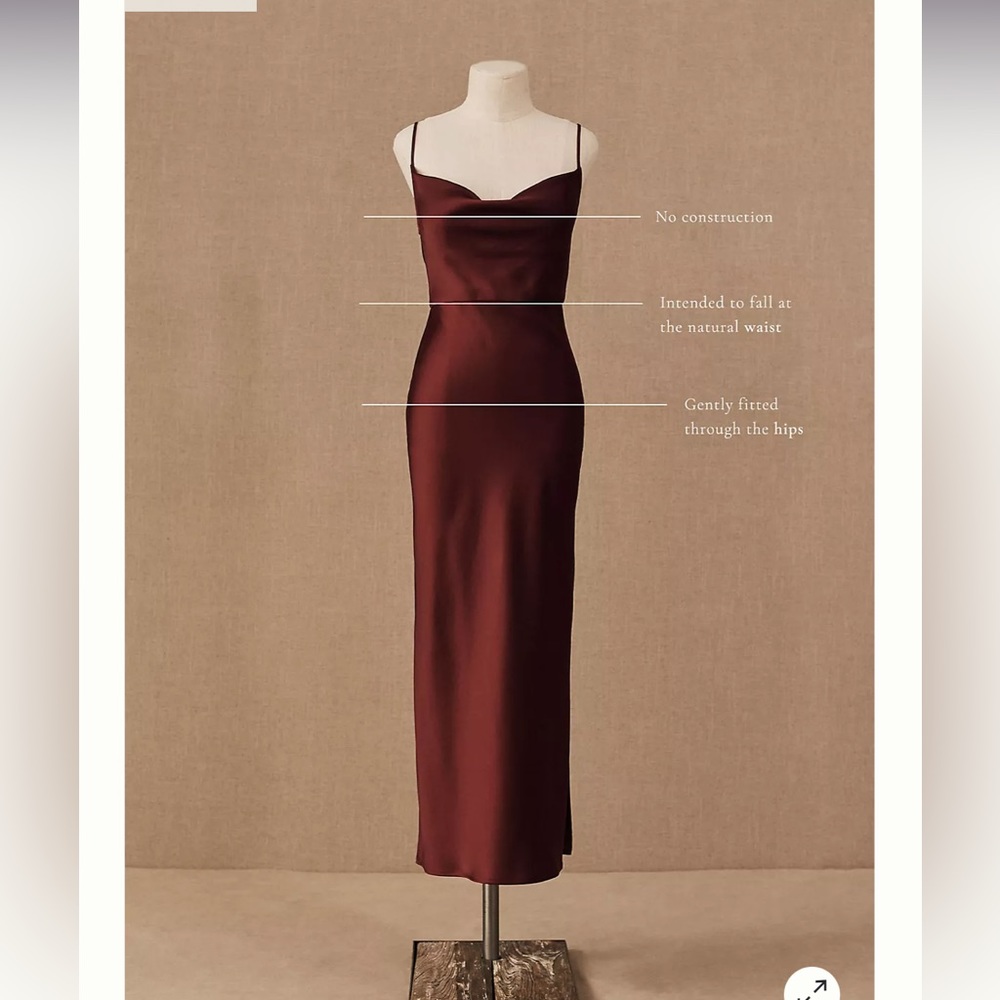 BHLDN Cali Satin Charmeuse Midi Dress in color Champagne - Picture 7 of 9